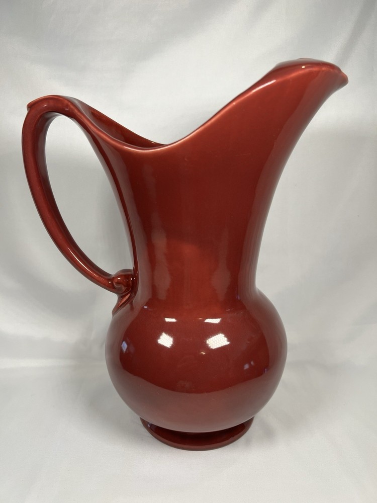 Vintage Large Pacific Pottery Art Ware Pitcher 10.5” Deep Red
