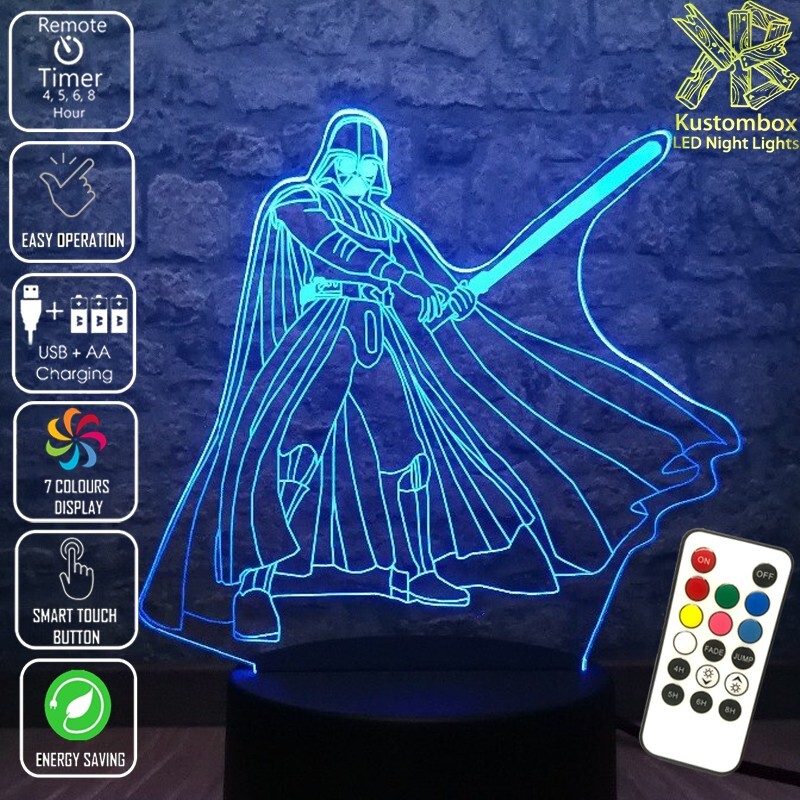 DARTH VADER STAR WARS 3D LED BATTERY USB NIGHT LIGHT WITH 7 COLOUR REMOTE