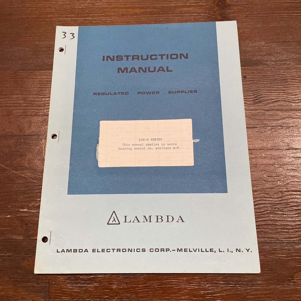 Lambda LCS-A Series Regulated Power Supply Prefixes A-D Instruction Manual