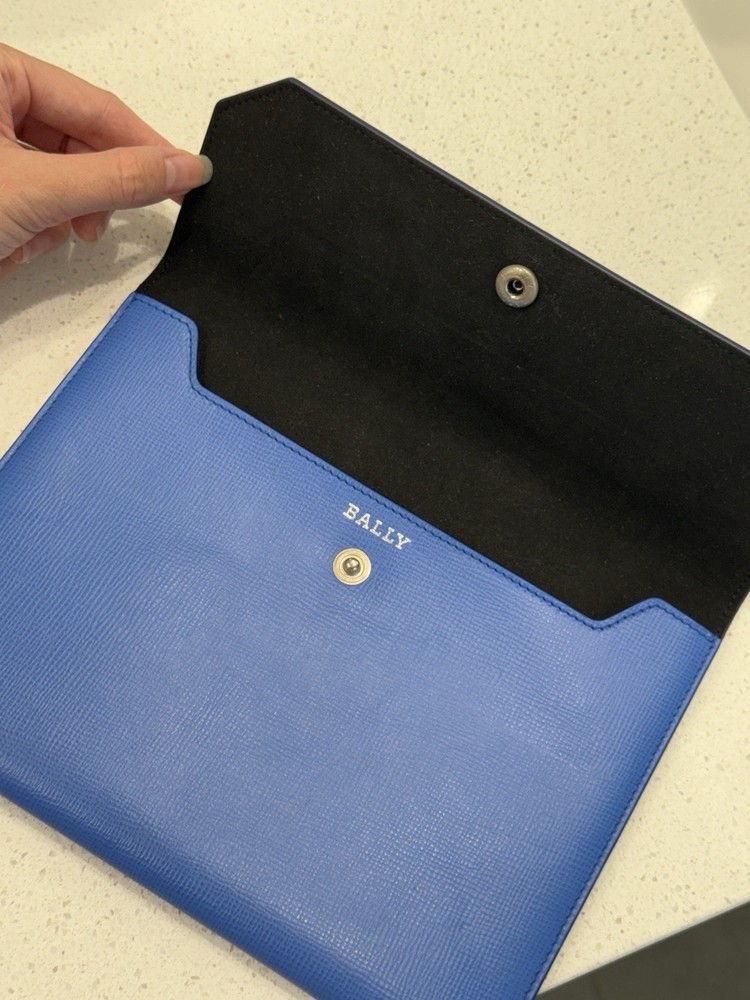 Bally Blue Envelope Clutch Snap Closure Textured Finish Silver Hardware