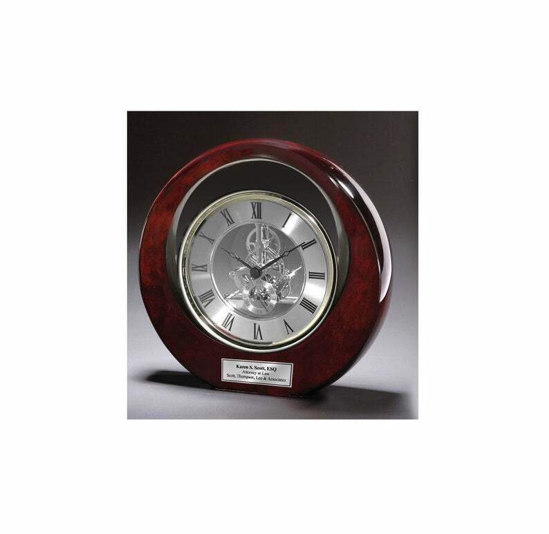 Desk Executive Clock Silver DaVinci Eclipse Dark Cherry Award Gift Wedding Boss