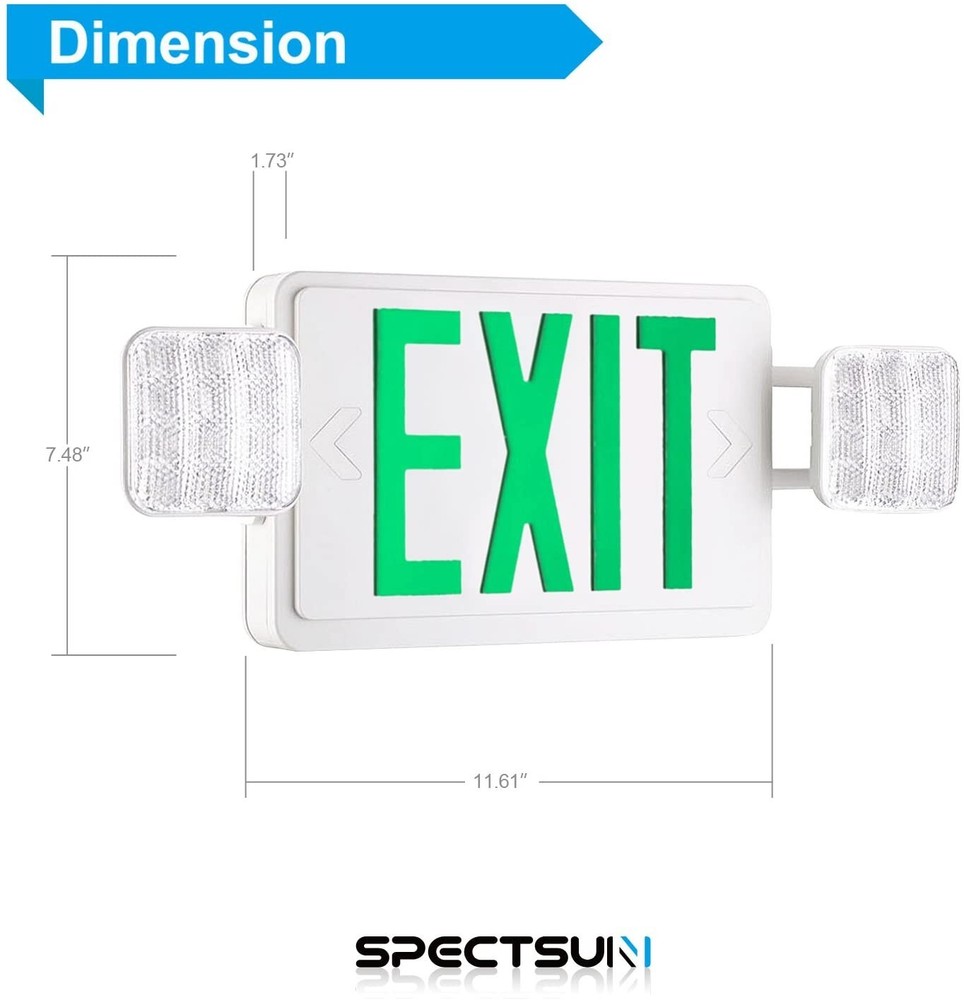 UL Listed Led 2 Packs Led Green Exit Sign with Battery Backup Combo Exit Light.