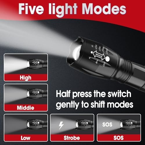Small LED Flashlights High Lumens, Tactical Flashlight with 5 Modes, 7 Pack