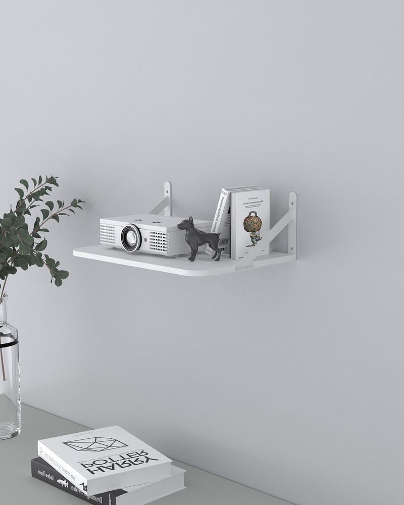 White Small Mini Projector Wall Mount Shelf Modem Router Floating Bracket