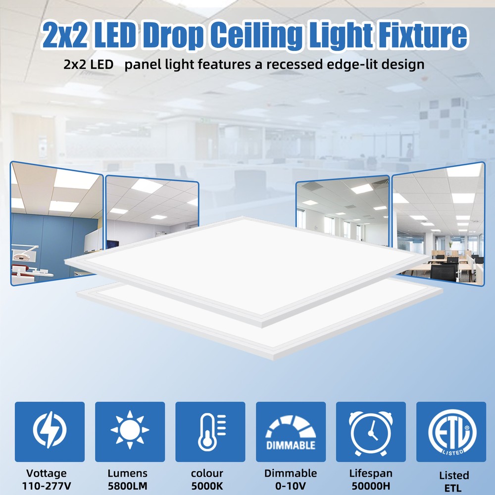 8 Pack 2x2 LED Panel Troffer Lights 5000K White Dimmable Drop Ceiling Light