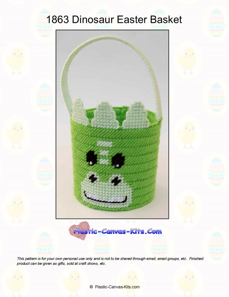 Dinosaur Easter Basket-Plastic Canvas Pattern or Kit