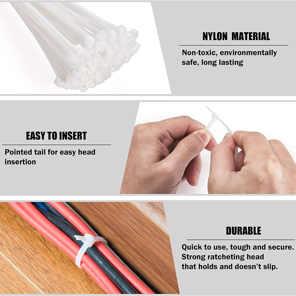 Self-locking Plastic Nylon Cable Zip Ties Mounts Wire Fasteners Cable Clips US