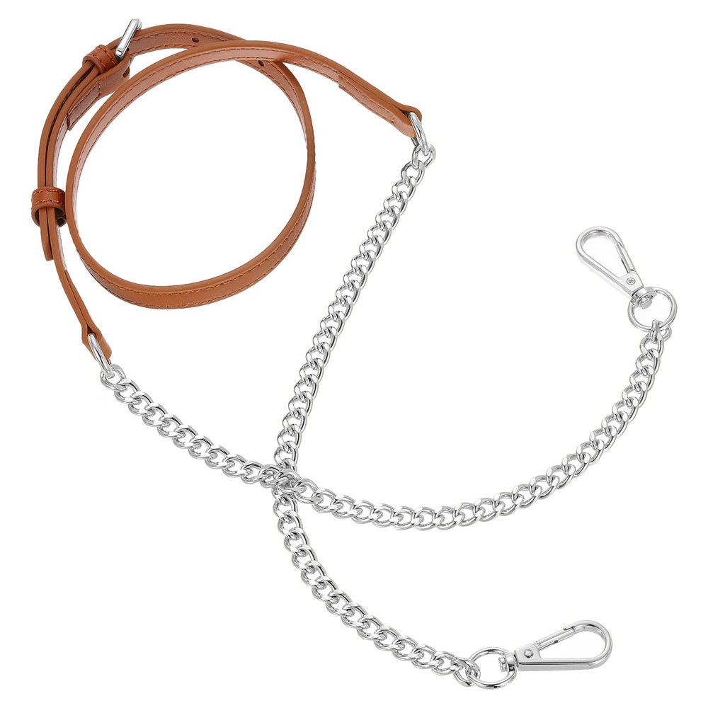 Adjustable Leather Chain Straps, 49" Purse Chain Strap (Dark Brown, Silver)