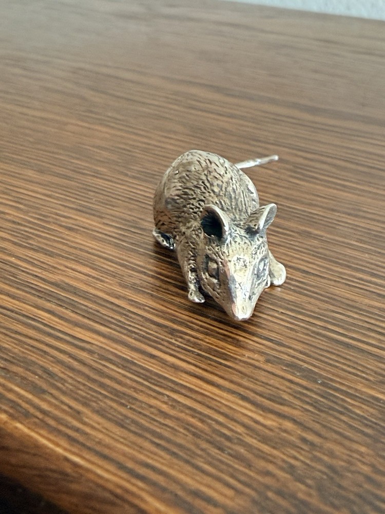 Vintage Sterling Solid Silver Miniature Mouse Mice Figure In 925 Silver Standard