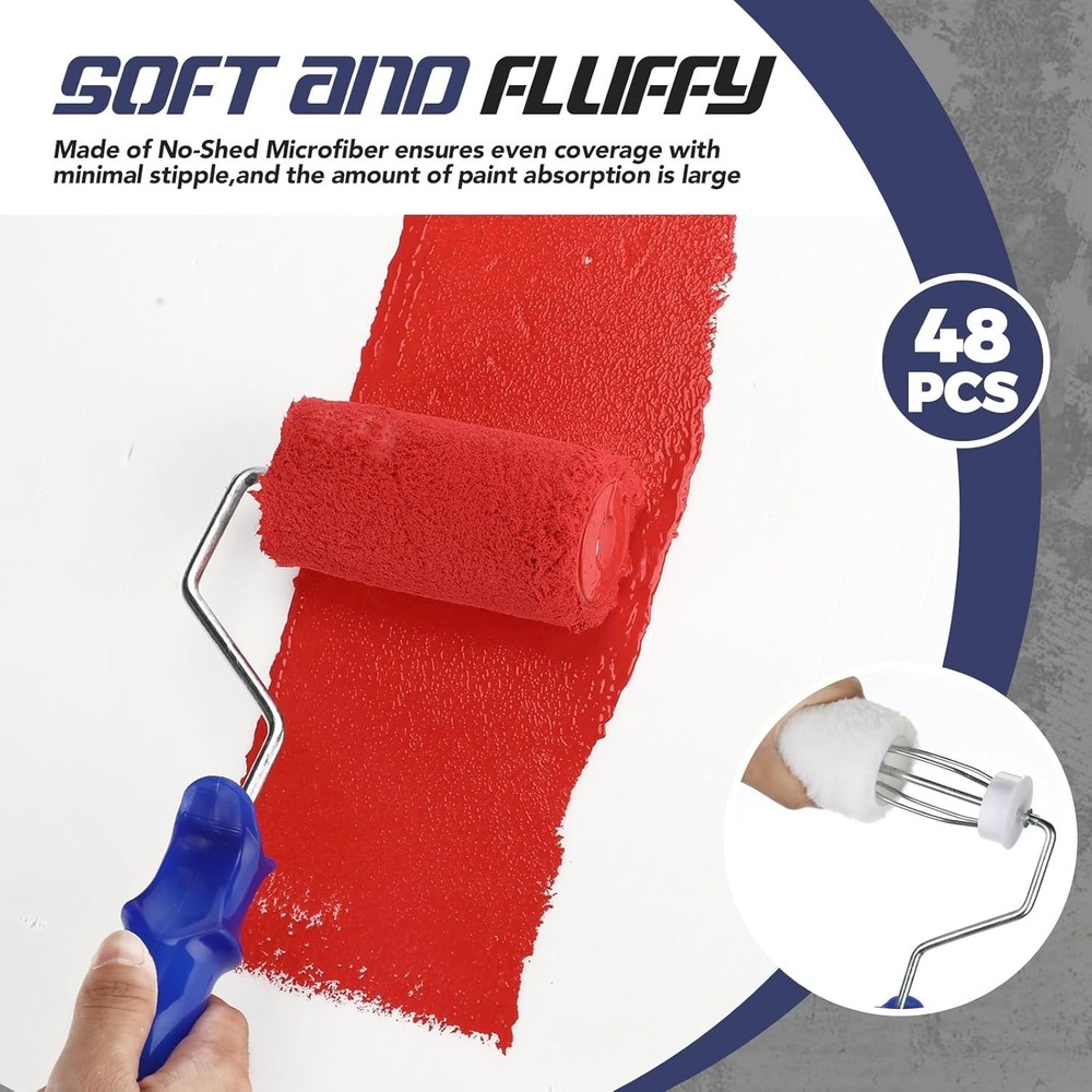48 Pcs 4" x 1/2" Paint Roller Covers Refill Microfiber Mini Roller Covers for...