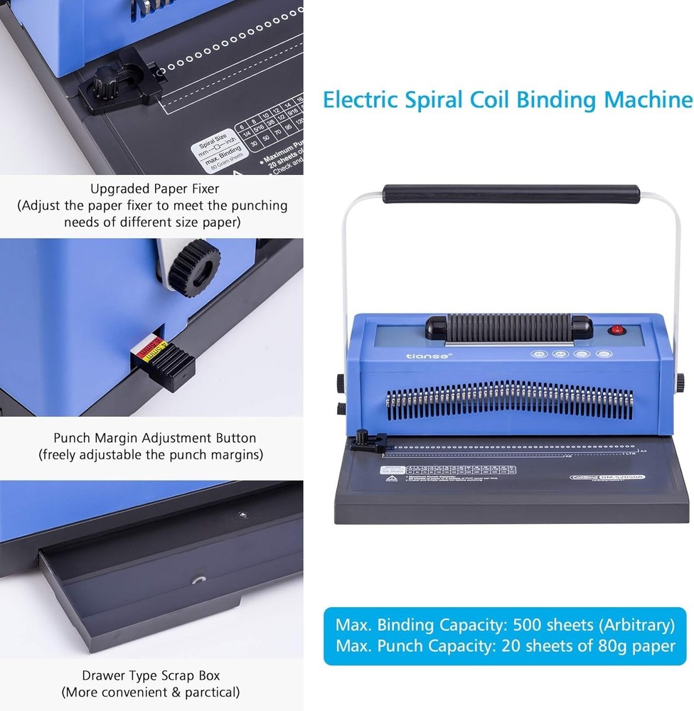 Professional Spiral Coil Binding Machine with Adjustable Margin & 100 Coils