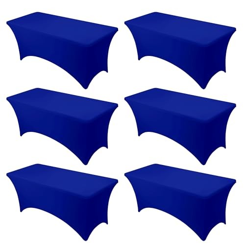 6-Pack Premium Spandex Tablecloths for 6ft Rectangle 6 FT | 6 Pack Royal Blue