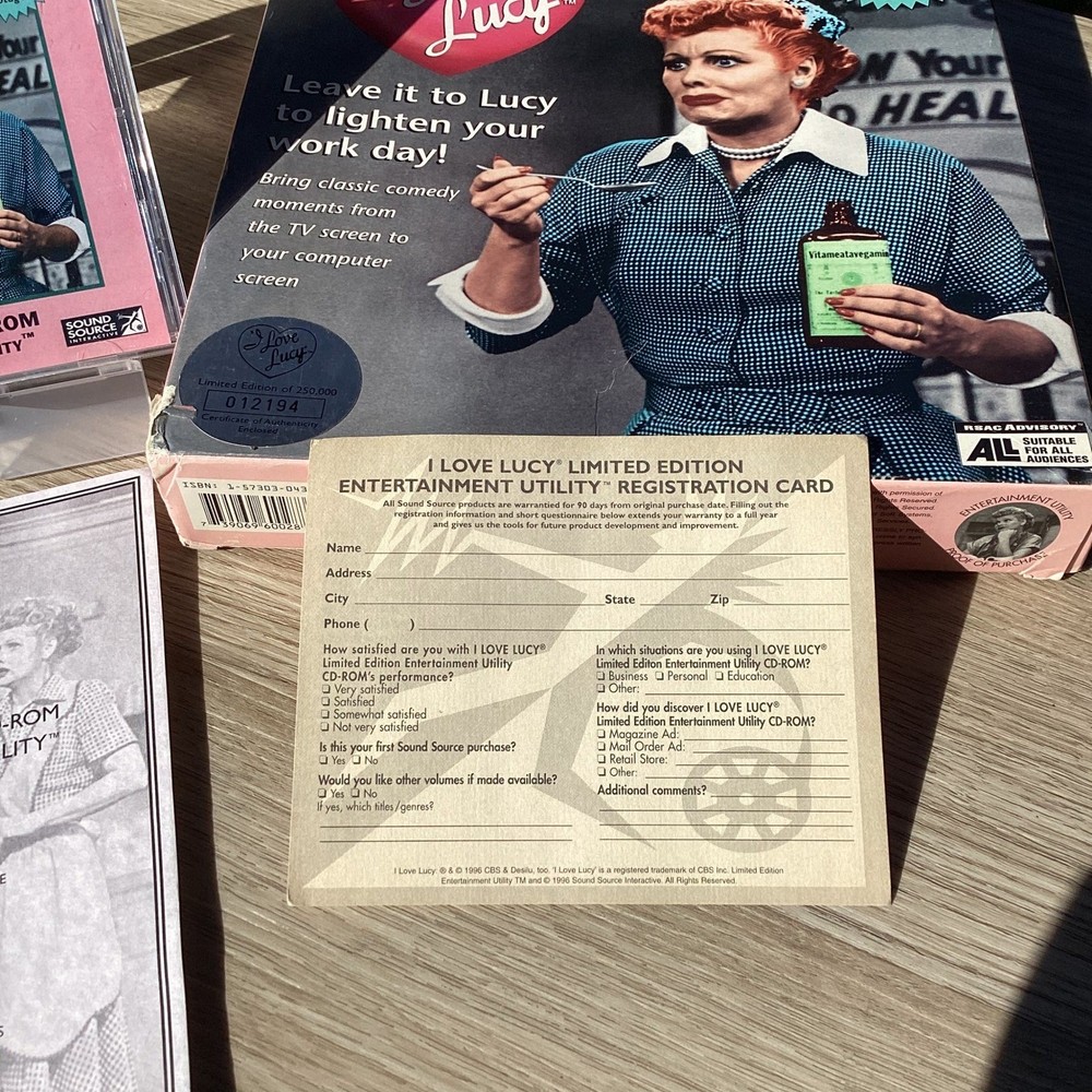 I Love Lucy Limited Edition Utility CD ROM Windows Software Numbered
