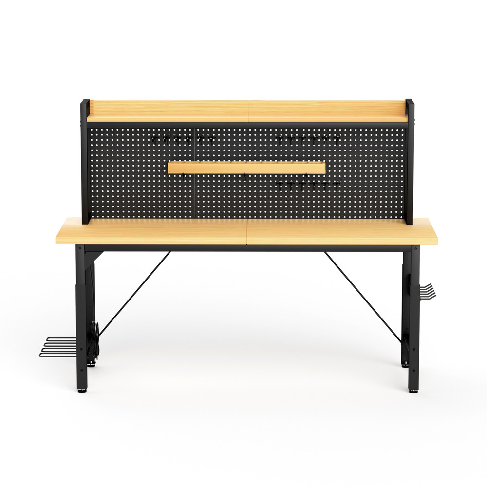 71''Adjustable Workbench with pegboard, Heavy Duty Wooden Desktop Workbench