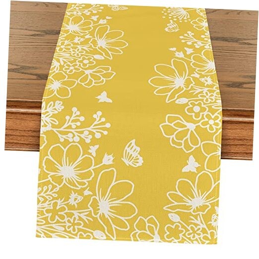 Bloom Flowers Butterfly Spring Table Runner, 13" x 72", Table Runner Yellow
