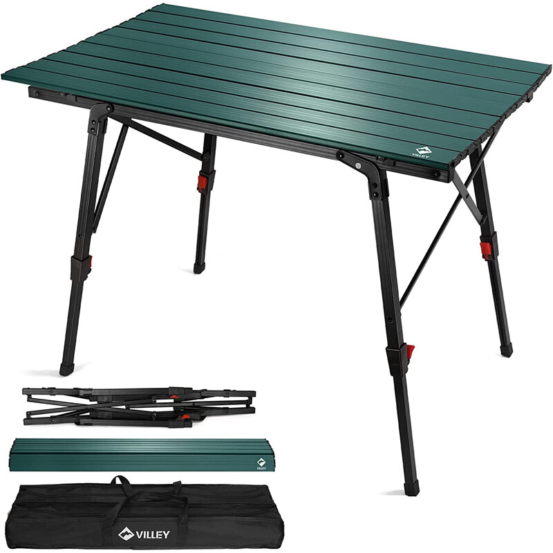 VILLEY Portable Camping Table with Adjustable Lightweight Folding Beach Table