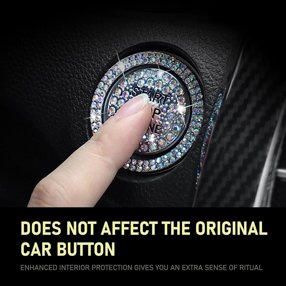 2 PCS Bling Car One-Button Start Button Bezel Decoration Kit, Ignition Switch Co