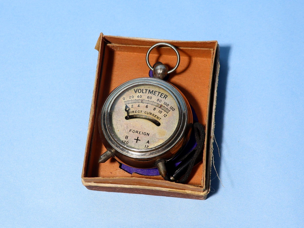 Antique Little Voltmeter Foreign Chrome #HY