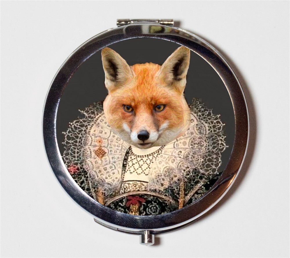 Aristocrat Fox Anthropomorphic Compact Mirror Make Up Pocket Mirror Cosmetics