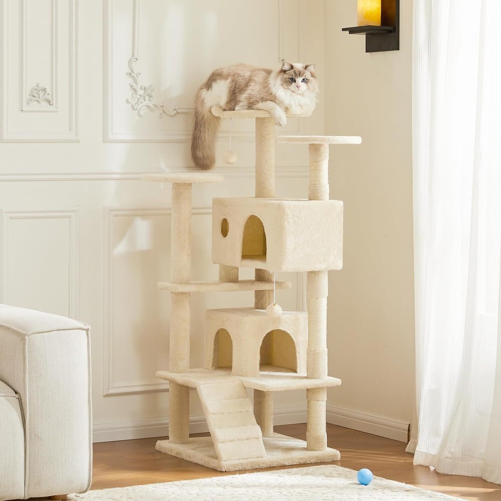 54" Modern Cat Tree. Multi-Level. With Scratching Posts & Perches. For Cats