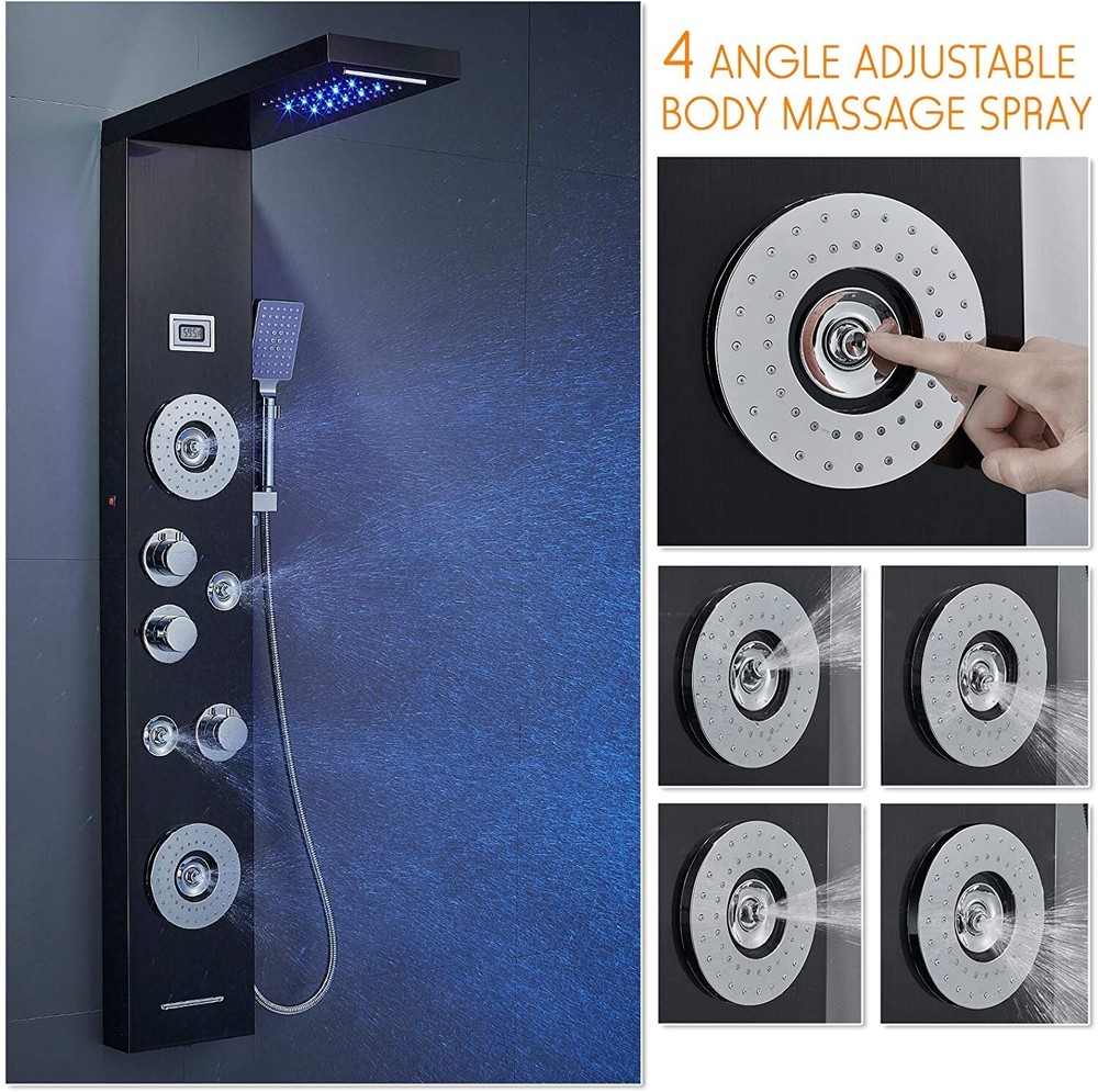 ELLO&ALLO Shower Panel Tower System LED Rainfall Waterfall Head Massage Jet