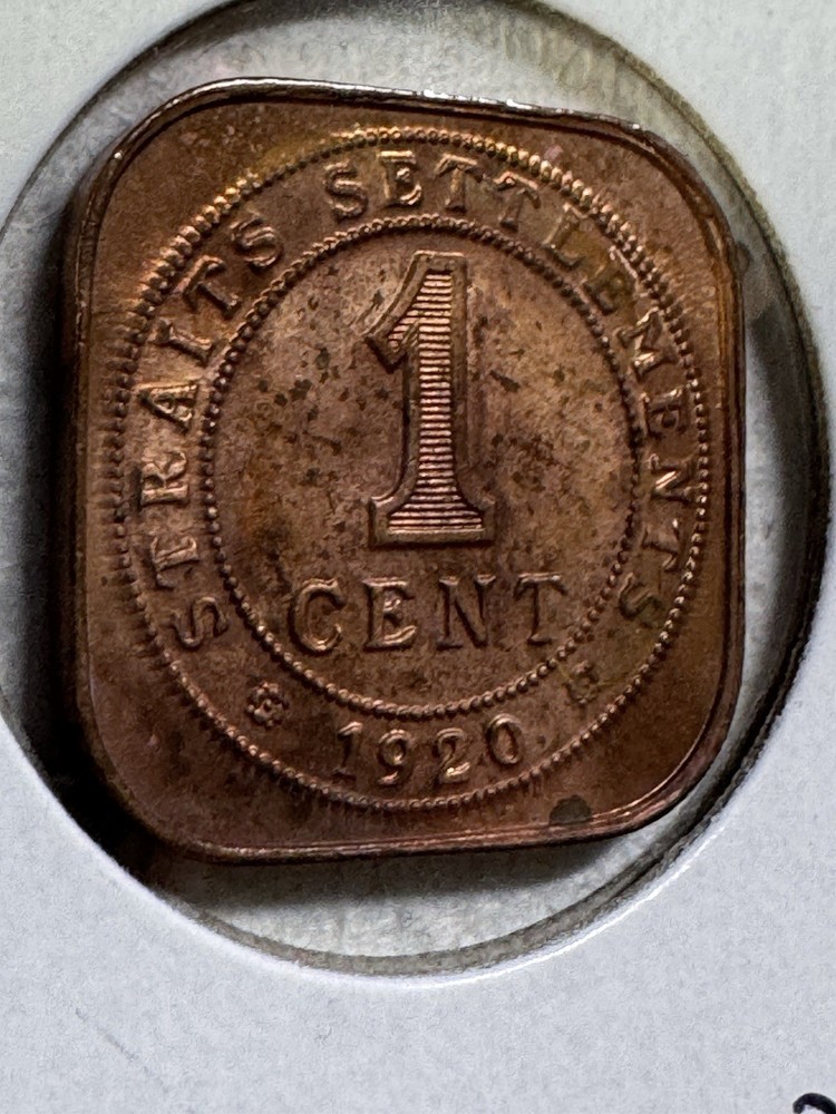 1920 Straits Settlement 1 Cent Square Coin