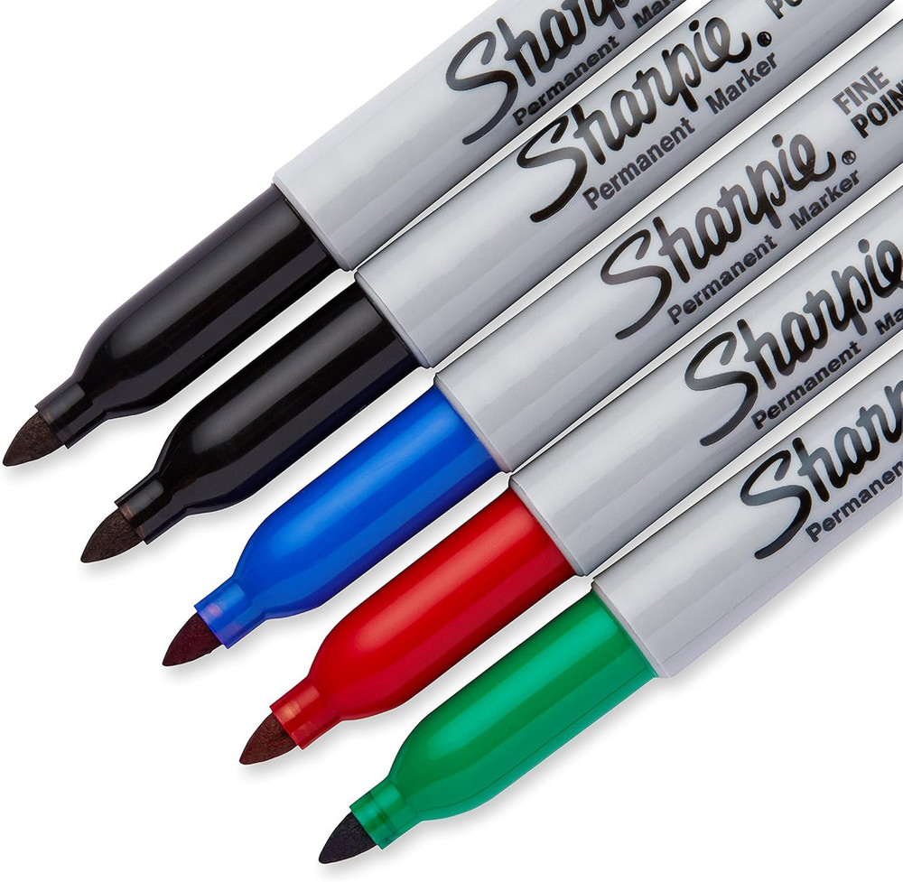 Permanent Markers, Fine Point, Assorted Colors, 5 Count
