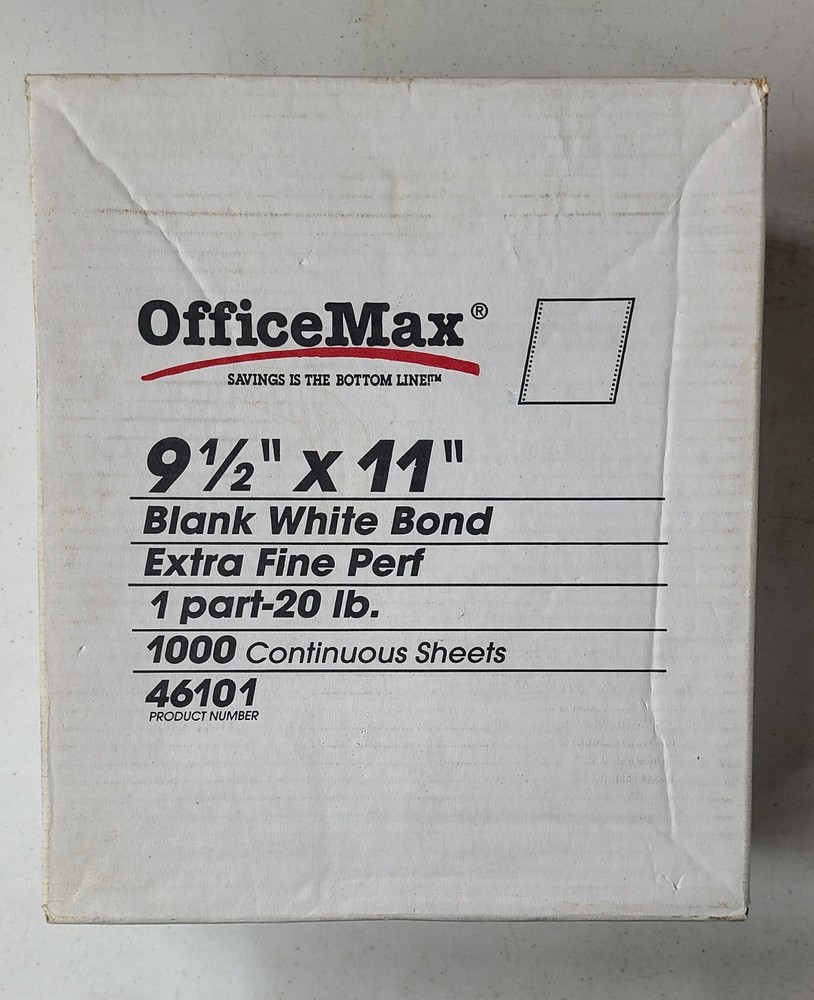 Approximately 2000 Sheets (Two 1000 sheet Boxes) Dot Matrix Printer Paper