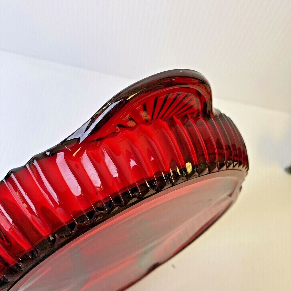 Ruby Red three Section Dish wh Scalloping on Side B5-30