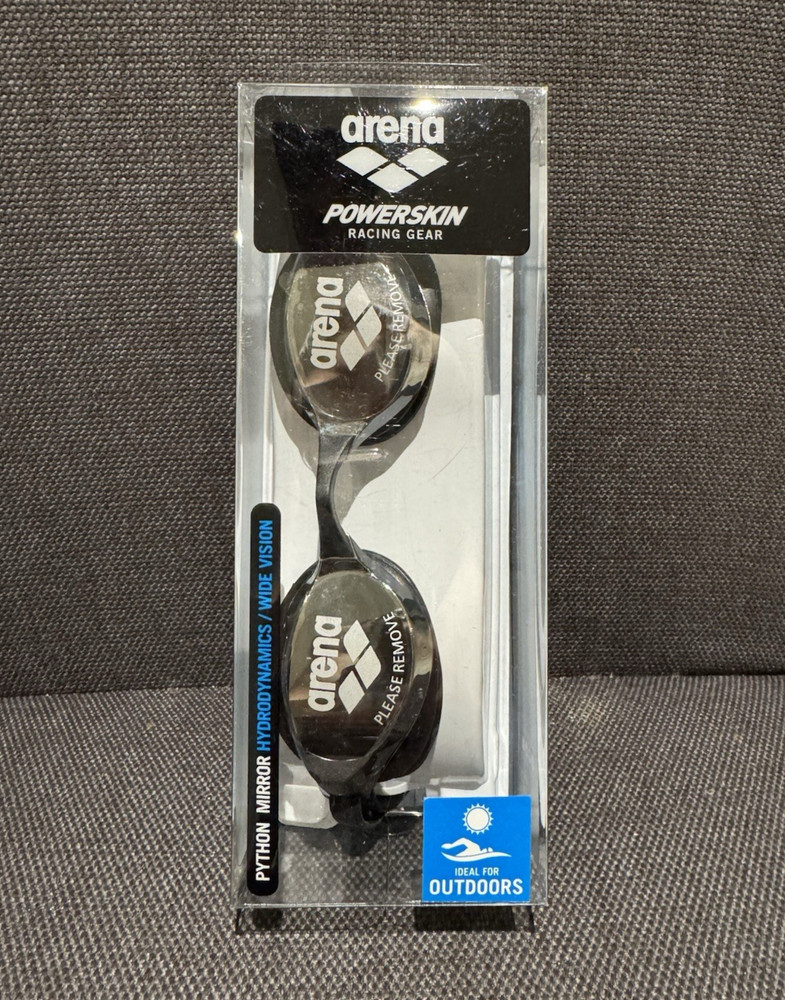 Arena Powerskin Python Mirror Racing Swim Goggles Silver Black Unisex NWT