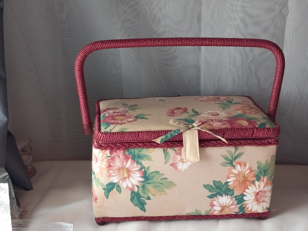 Fabric Craft Sewing Basket Box Rectangular Fabric Covered Storage Box #W-S