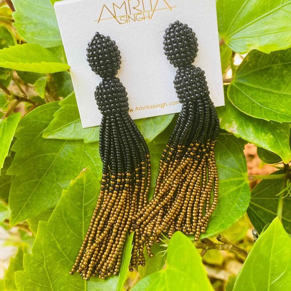 Black Gold Seed Bead Tassel Earring
