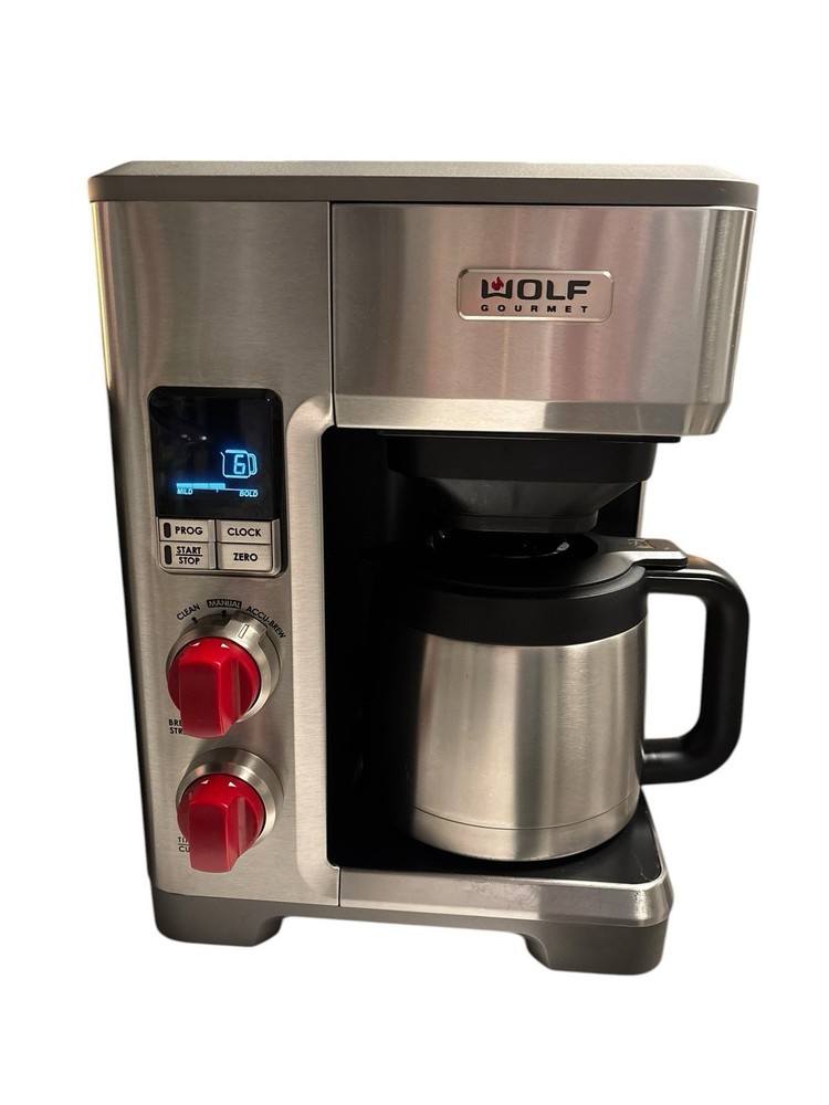 Wolf Gourmet Programmable Coffee Maker WGCM100S Auto Drip System Red Knobs READ