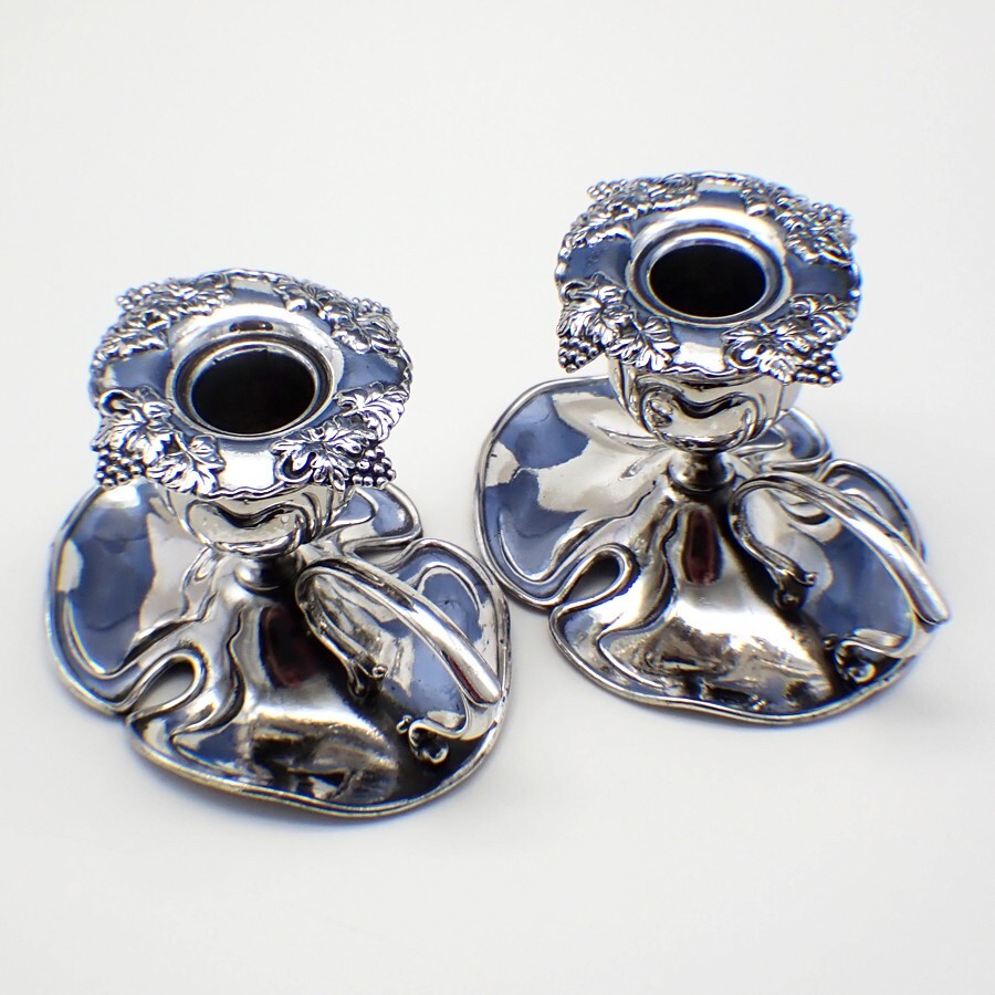 Ornate Chambersticks Pair Grape Decorations Derby Silver Plate Co