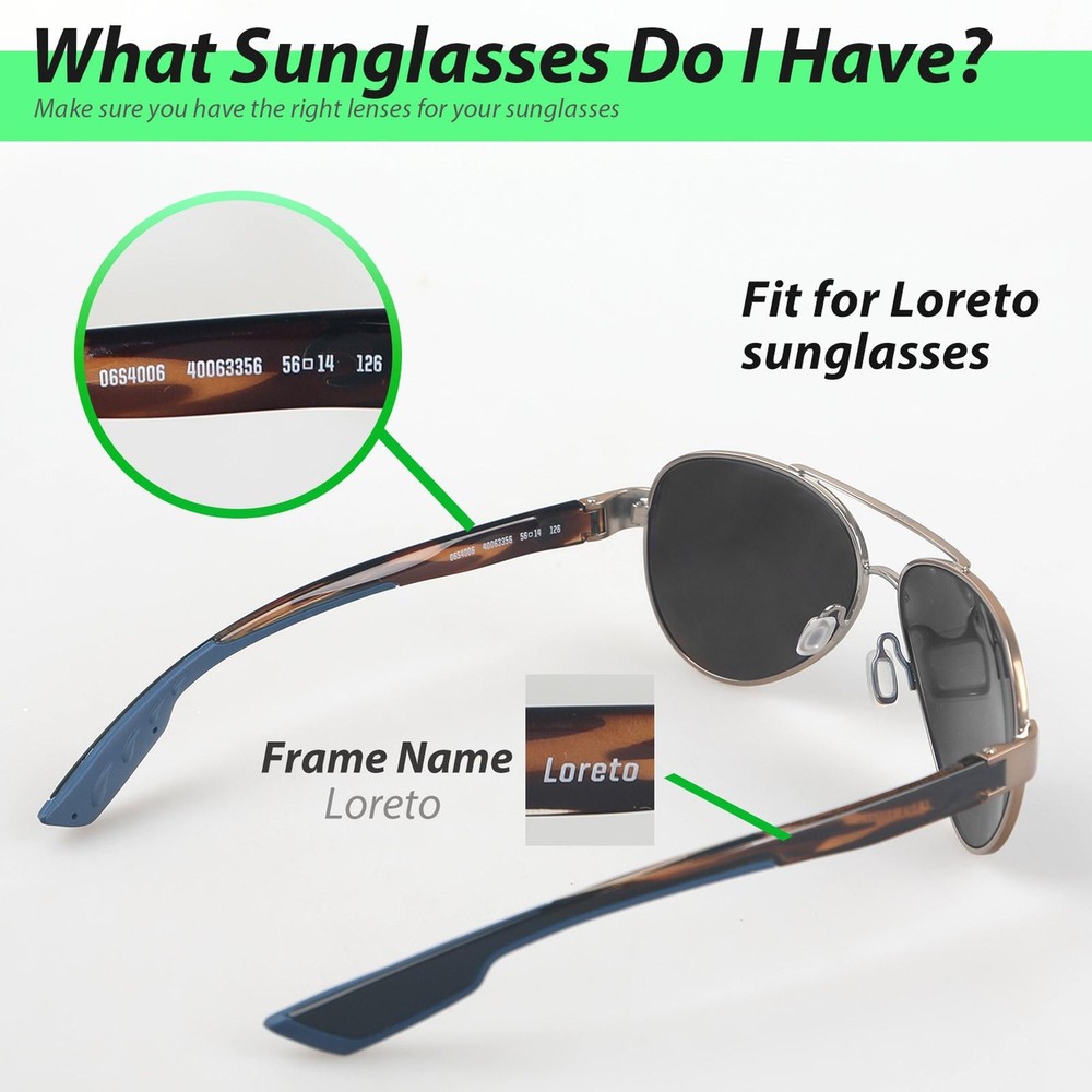 Walleva Replacement Lenses For Costa Del Mar Loreto Sunglasses -Multiple Options