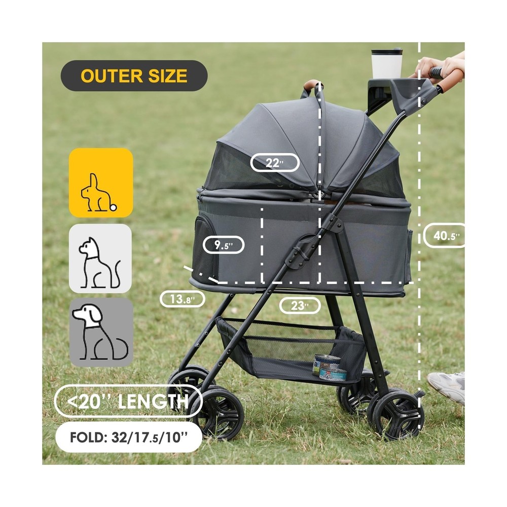 3 in 1 Pet Stroller with Removable Carrier, Folding Stroller for Small/Medium...