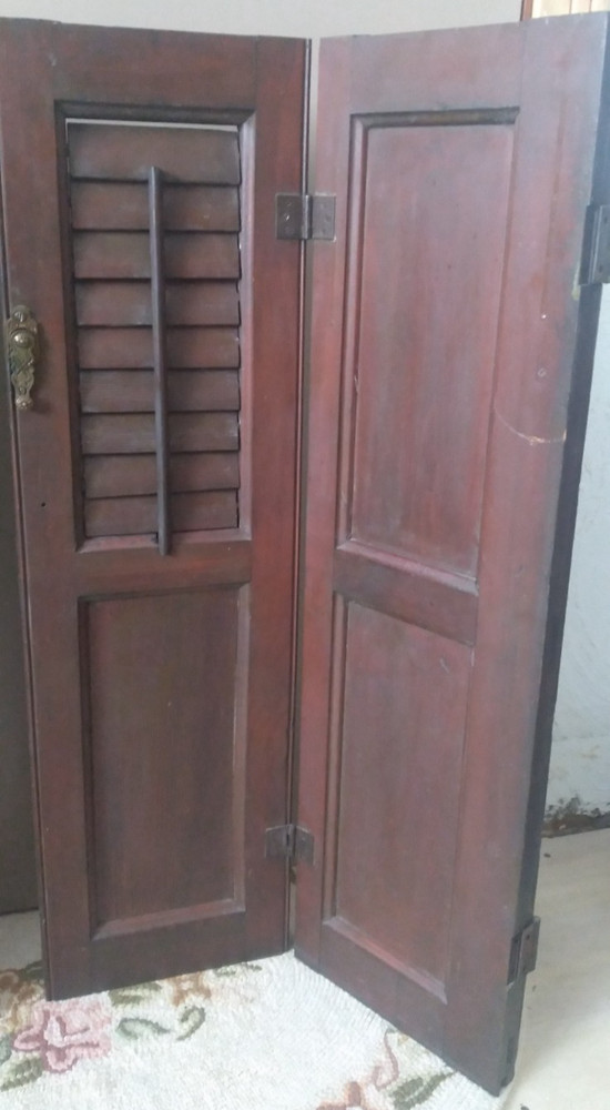 Antique Bi-Fold Solid Wood Victorian Louver Window Shutters Rustic Decor