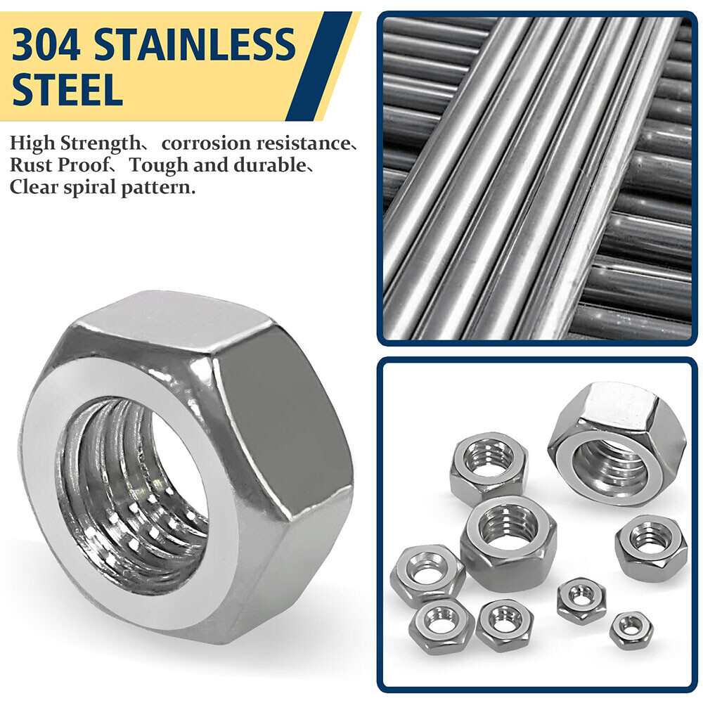 450pcs Assorted Stainless Steel Hex Nuts Assortment Kit SAE 2# - 1/2" Hex Nut