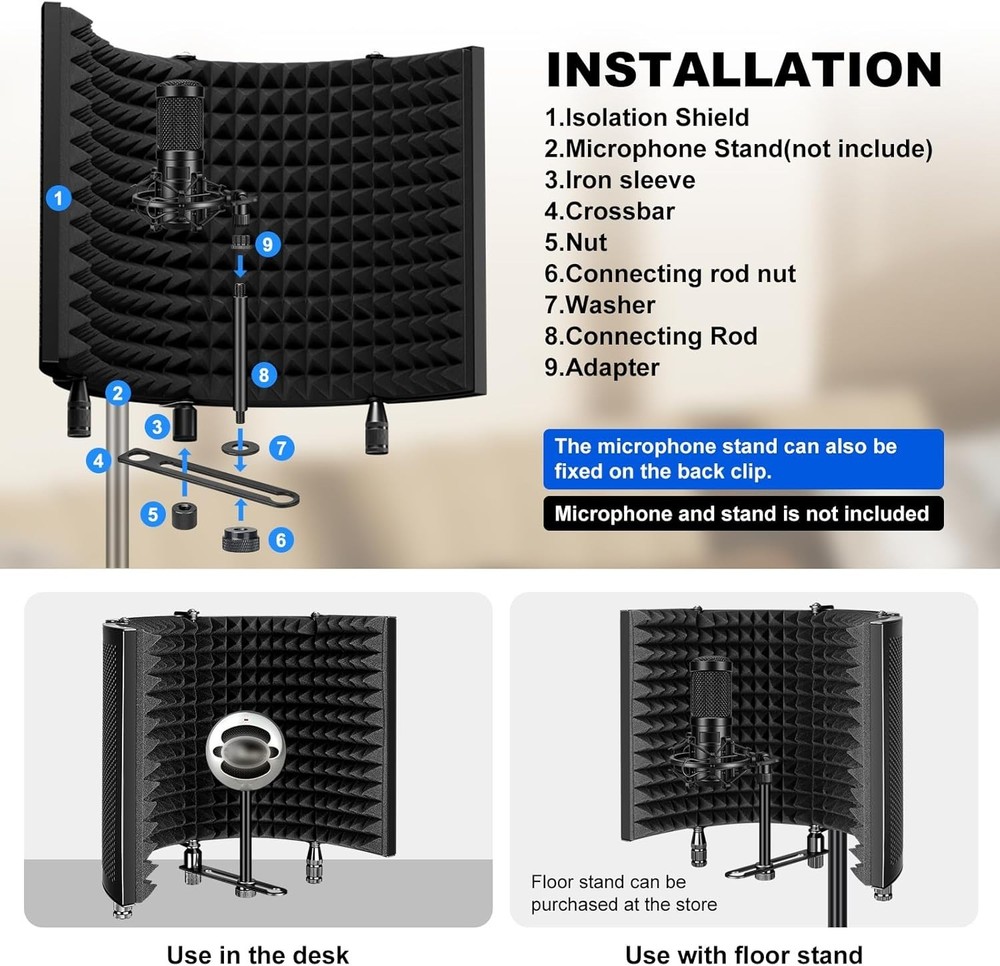 Studio Microphone Isolation Shield with Pop Filter - Enhanced Vocal Clarity