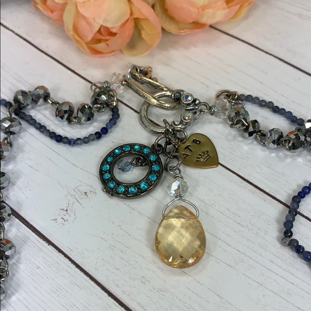 Adorned Crown artisan assemblage blue elements Pearl 2 strand necklace