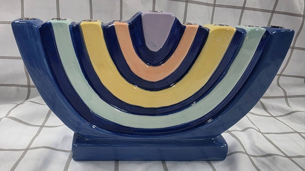 Ceramic Menorah; Tree Design With Sturdy Candle Holders
