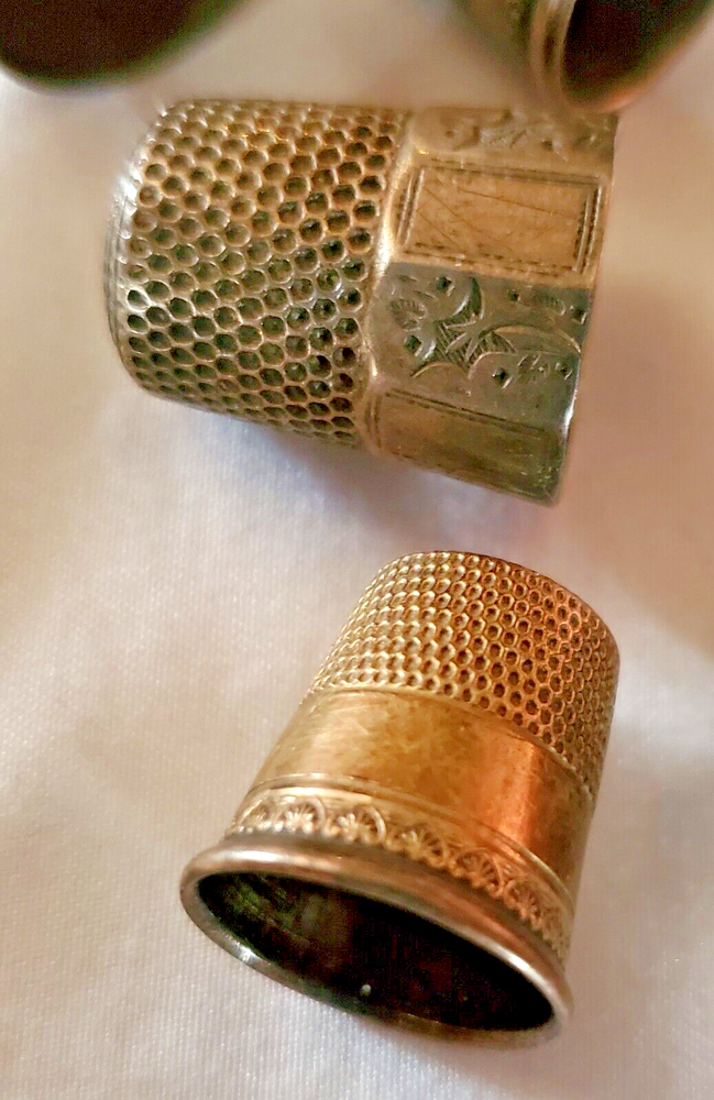 Sewing Memorabilia 5 Antique Sterling Silver Thimbles Assorted Makers