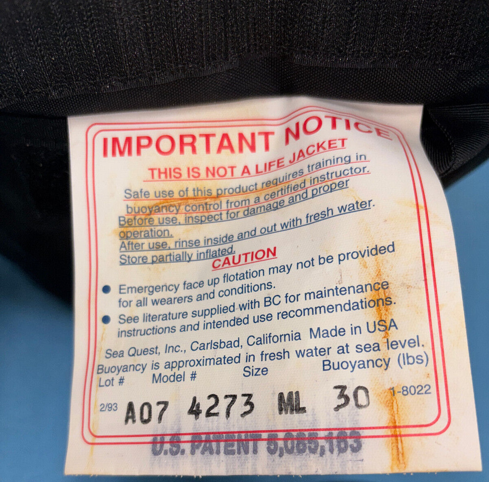 Used Zero Gravity Sea Quest BCD, Size Medium