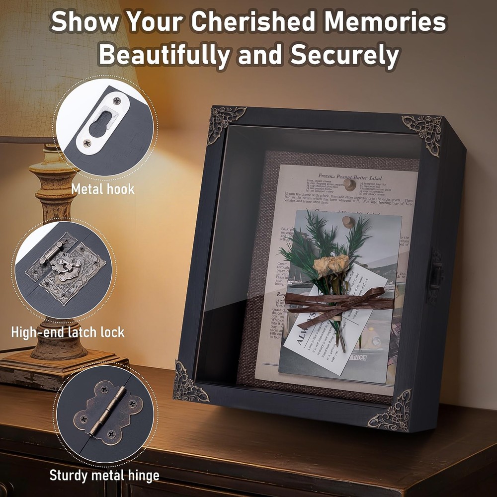 Shadow Box Frame 8x10 Deep Display Case Memorial Keepsake Wood Rustic Decor