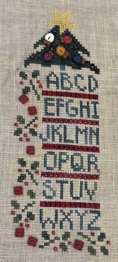 Finished Cross Stitch Christmas Tree Sampler Piece