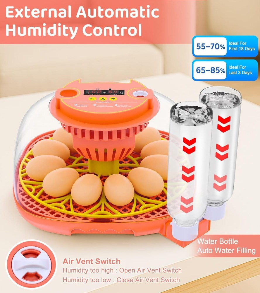 12 Egg Incubator Automatic Temperature Humidity Control Hatching Machine