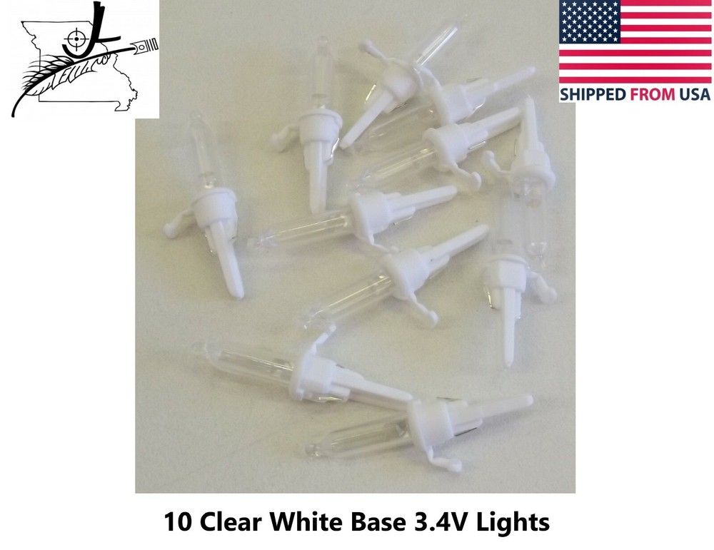10 LED Clear Mini Christmas Tree Lights White Base Replacement Bulbs 3.4 V .068