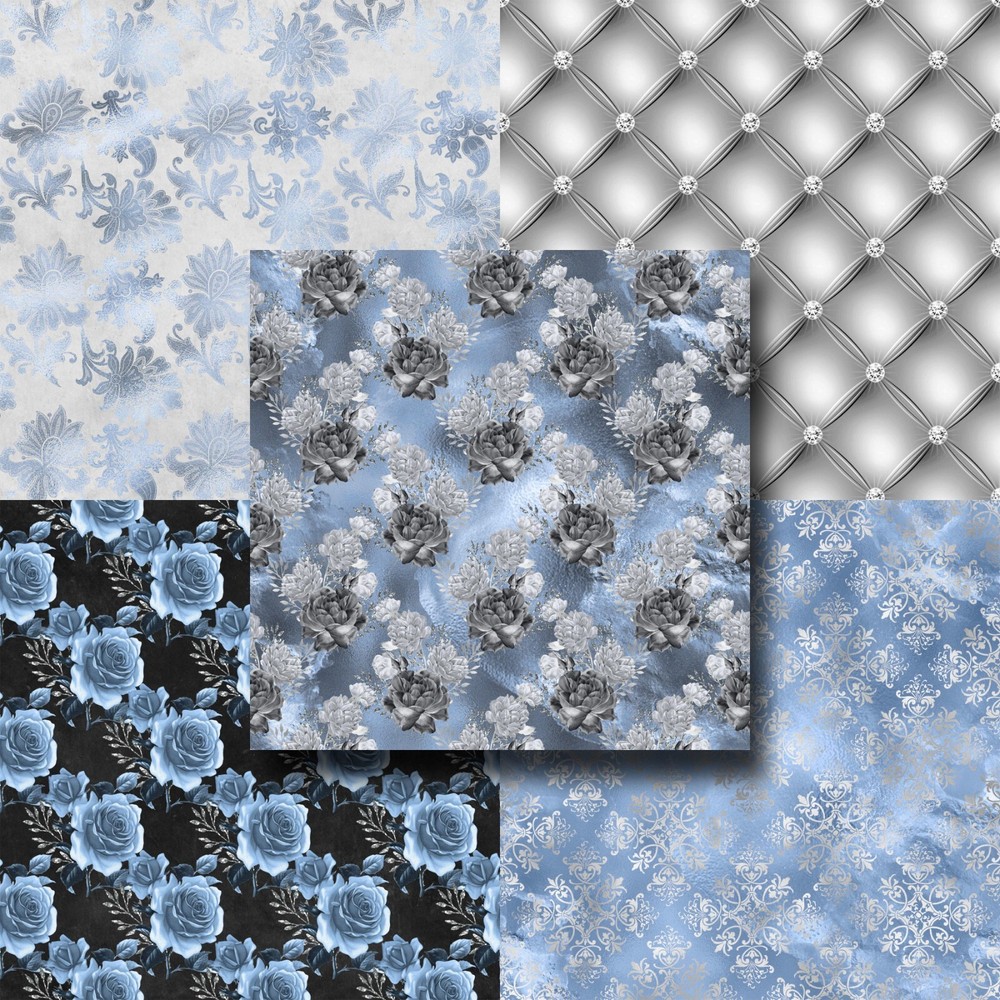 BLUE & SILVER FLORAL - Paper Pack