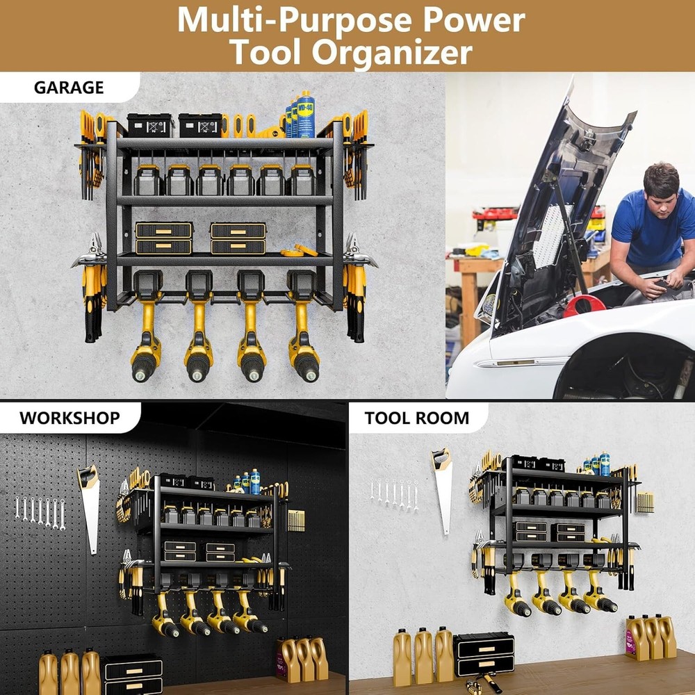 Wall Mount Power Tool Organizer Drill Hanger 4 Layer Tools Storage Shelf Garage