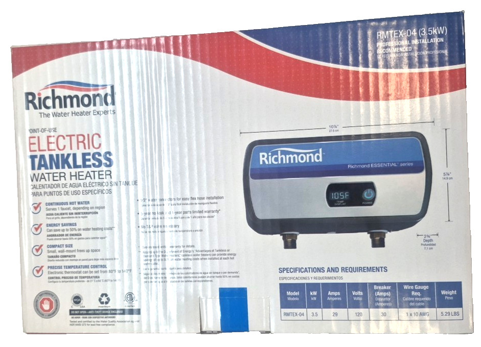 Richmond RMTEX-04 Electric Heater, 29 A, 120 V, 3.5 kW, 0.998 % Energy Efficienc